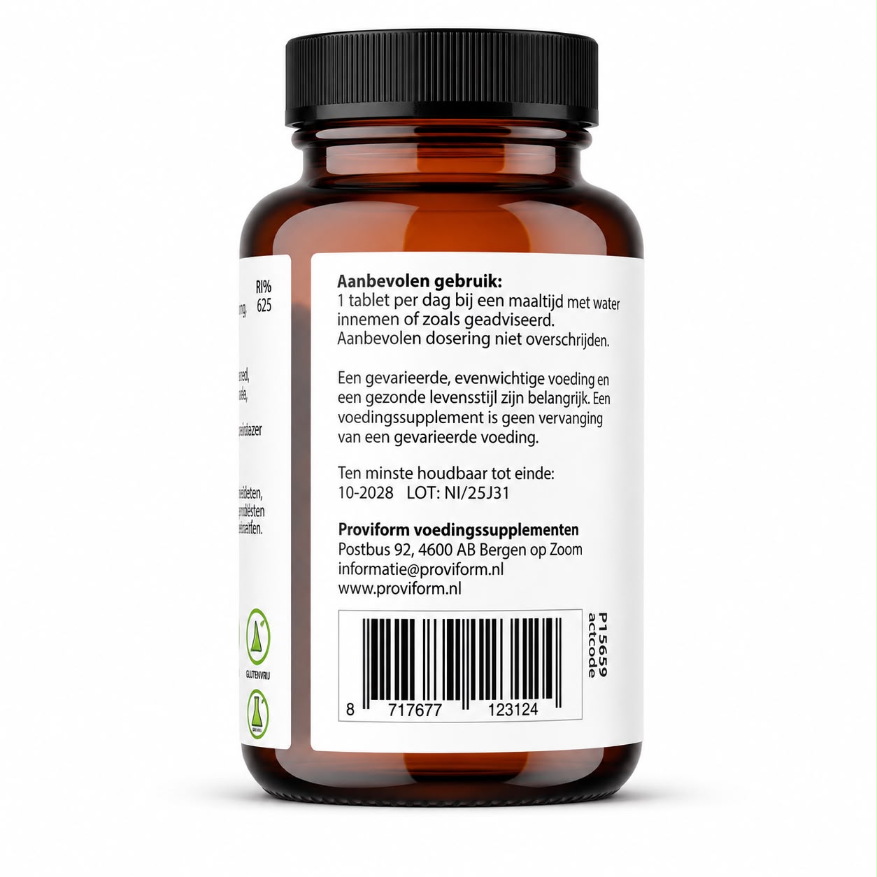 Back label of Proviform Niacine 100 mg with recommended use and product information