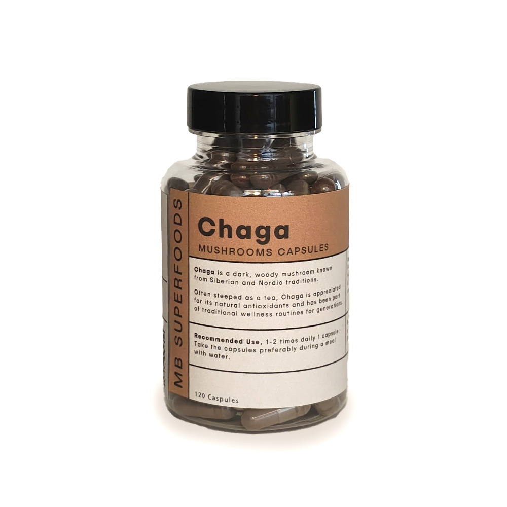 Chaga mushroom capsules bottle – MB Superfoods 120 capsules