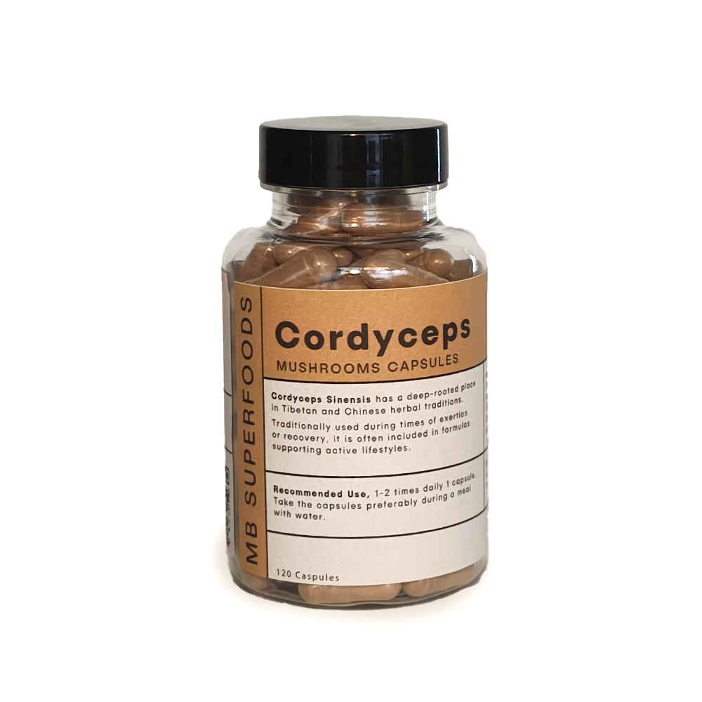 Cordyceps mushroom capsules bottle – MB Superfoods 120 capsules