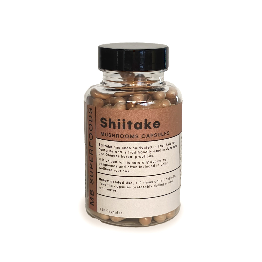 Shiitake mushroom capsules bottle – MB Superfoods 120 capsules