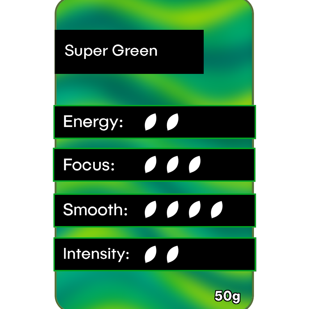 Premium Super Green Kratom 50g energy focus smooth intensity rating