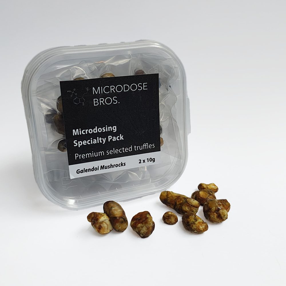Fresh Galindoi magic truffles 2x10g microdosing specialty pack by Microdose Bros showing vacuum sealed sclerotia