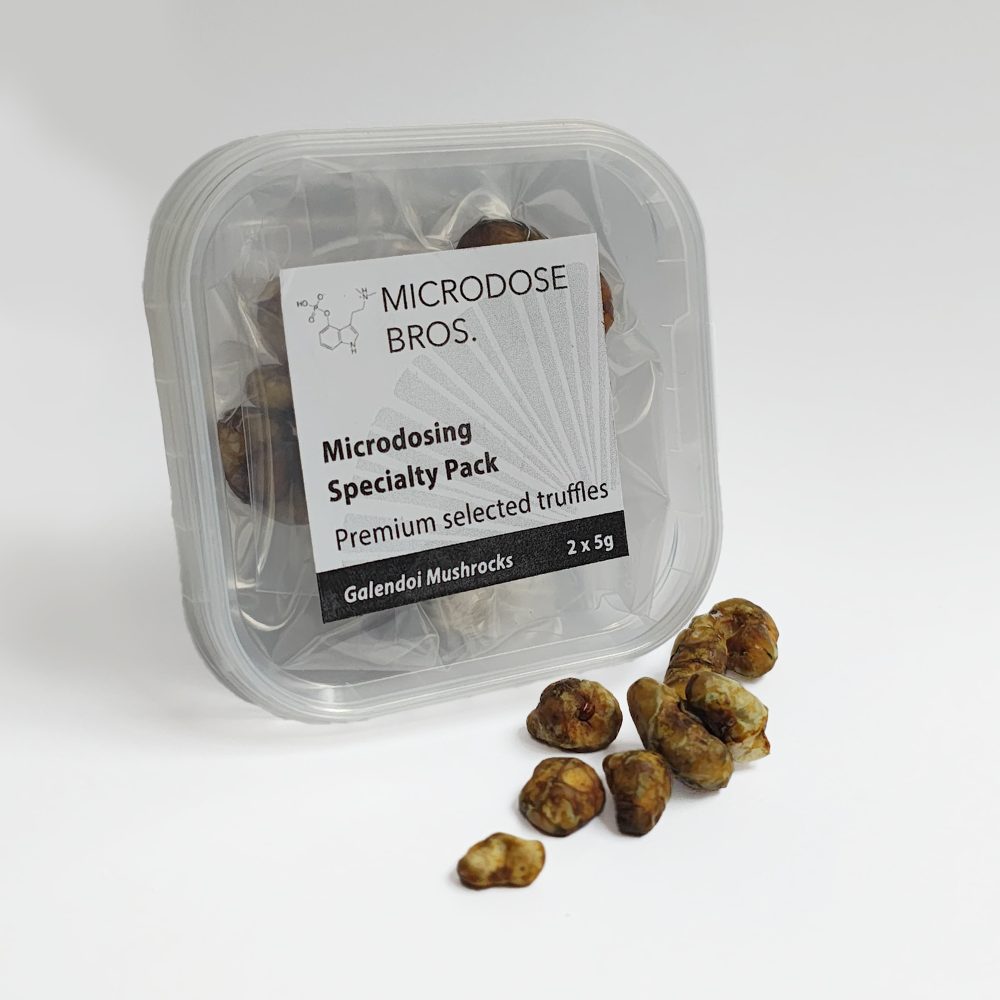 Premium Galindoi microdosing pack 2x5g magic truffles by Microdose Bros showing fresh vacuum sealed sclerotia