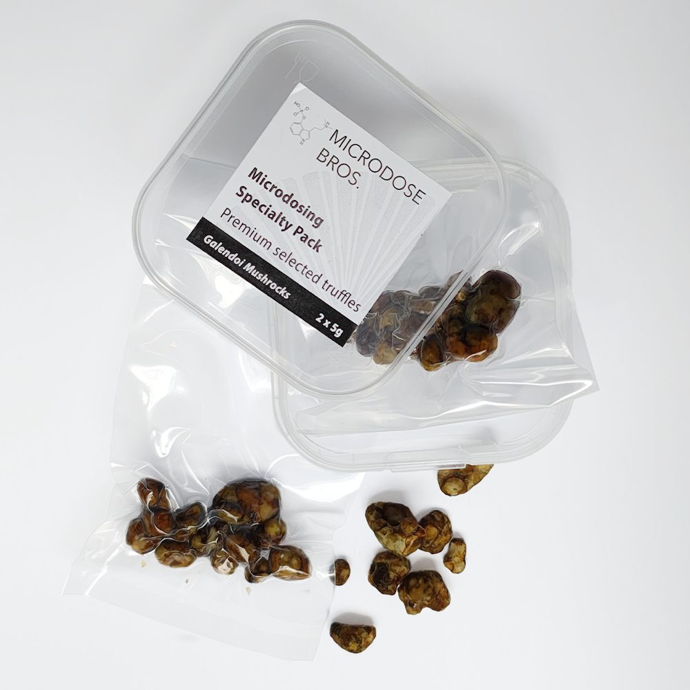 Fresh Galindoi magic truffles 2x5g microdosing specialty pack by Microdose Bros showing vacuum sealed sclerotia
