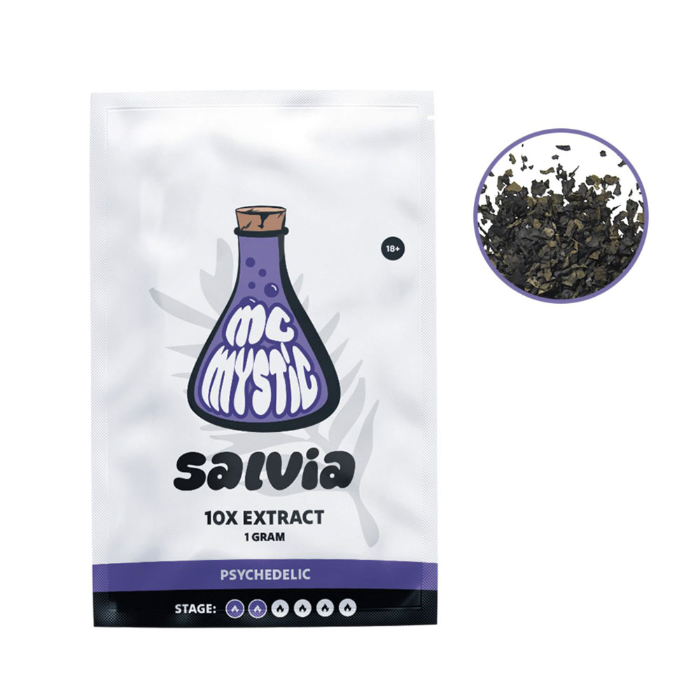 McMystic Salvia Divinorum 10X Extract (1g) made from premium Salvia divinorum leaves, available at Microdose Bros.