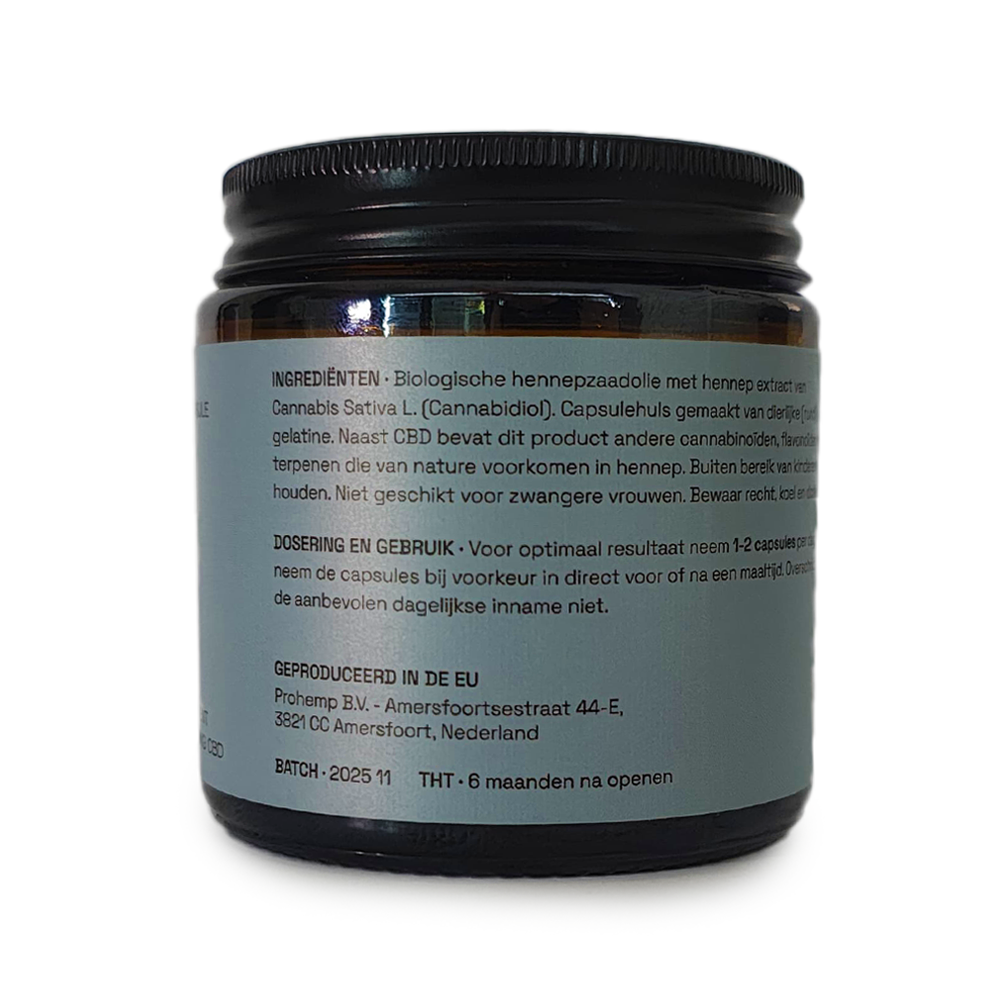 Full Spectrum CBD Capsules 25mg ingredients and directions label