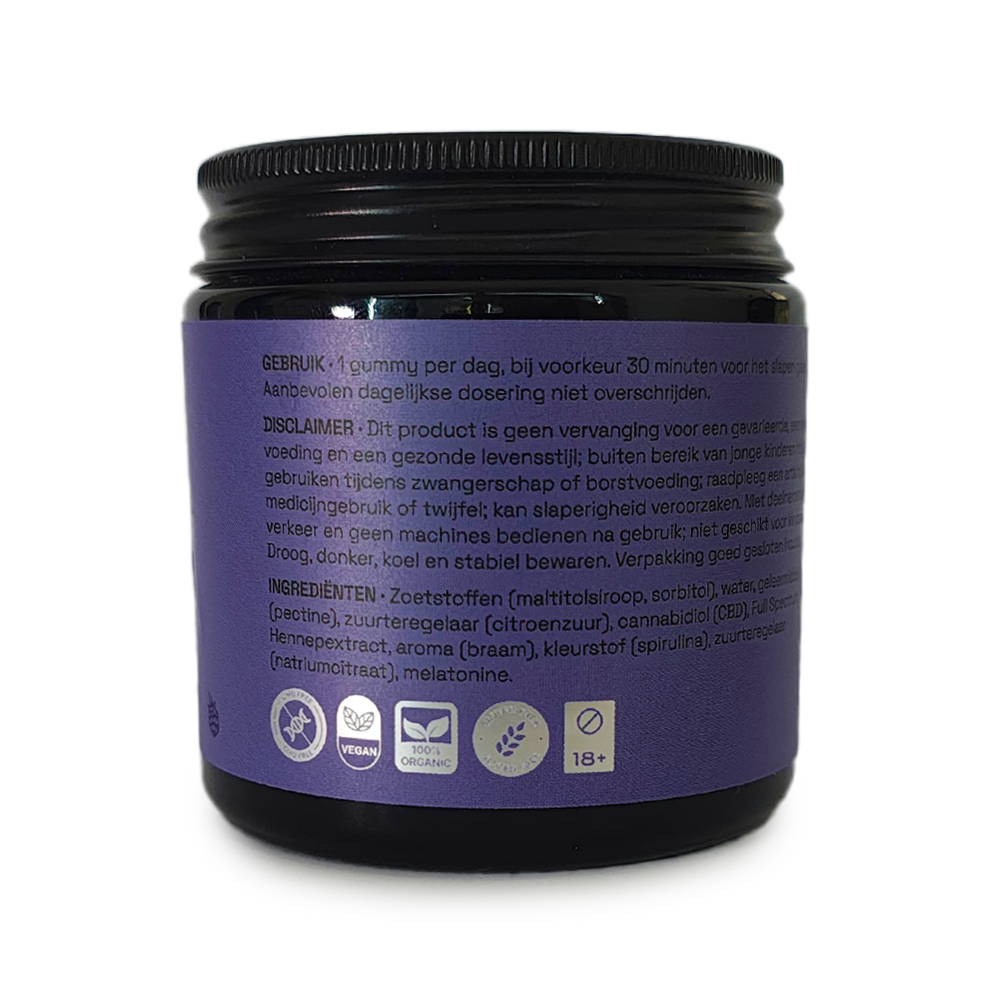 CBD Deep Sleep Gummies 25mg with melatonin ingredients and usage label