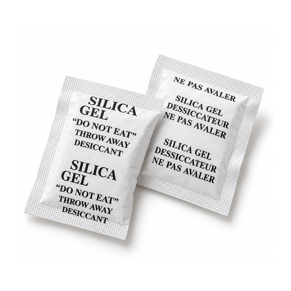 Silica gel moisture absorber packets with sealed paper packaging