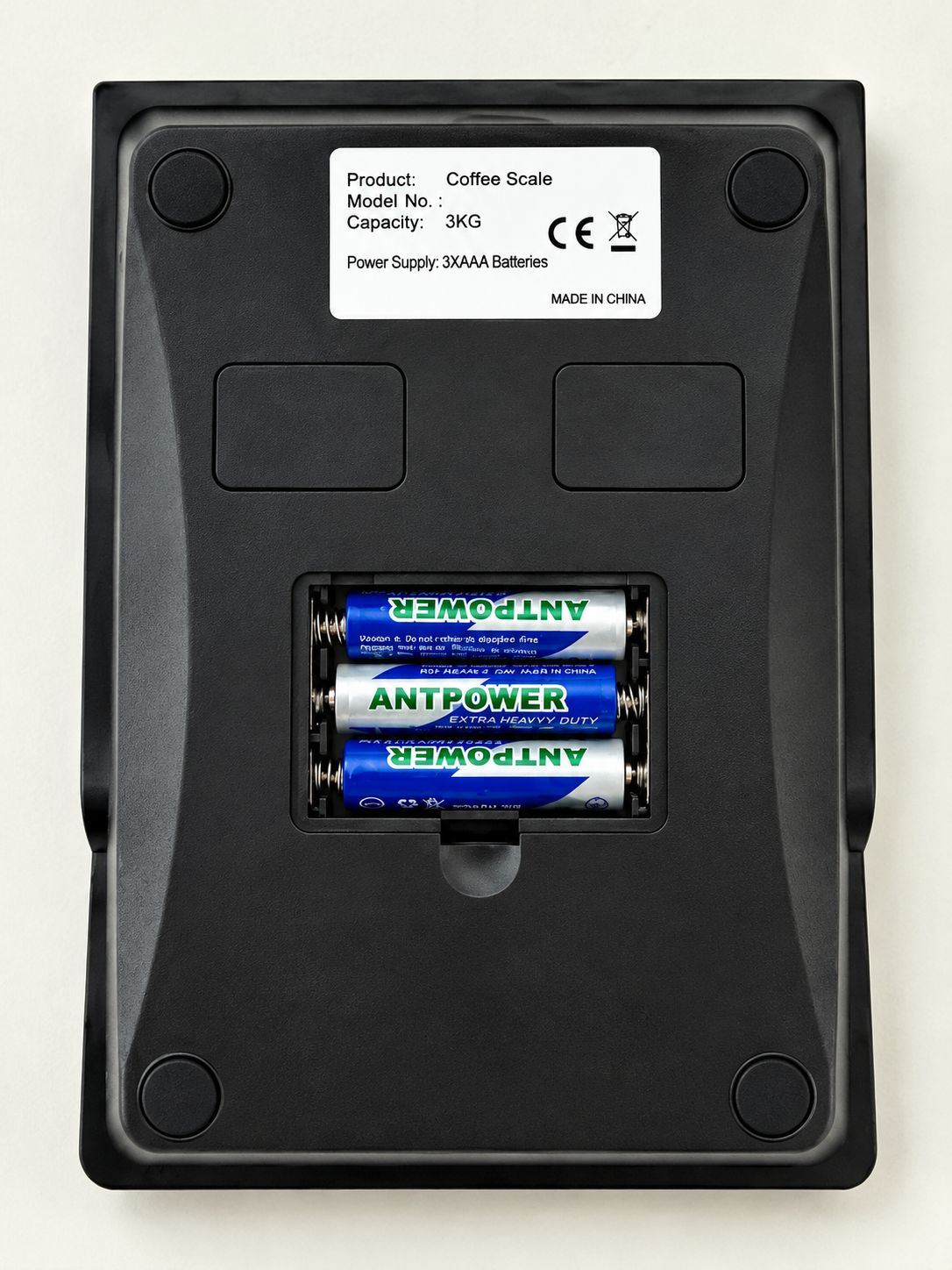 Precision Microdosing Scale battery compartment showing three AAA batteries for reliable everyday use.