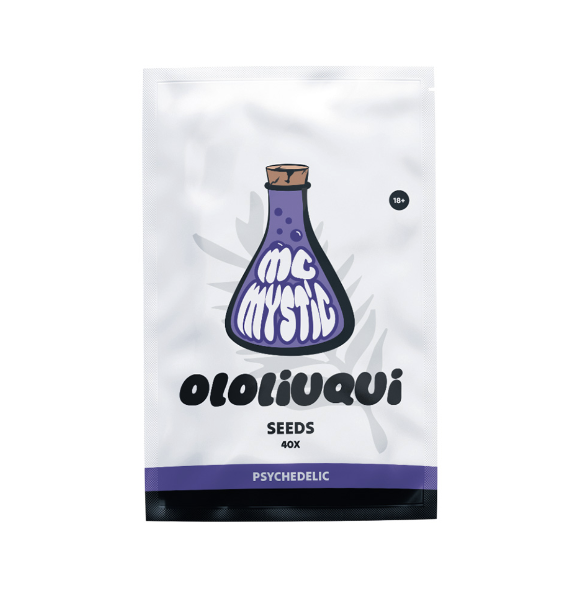 McMystic Ololiuqui Seeds 40-pack in white and purple packaging, containing Rivea corymbosa botanical seeds