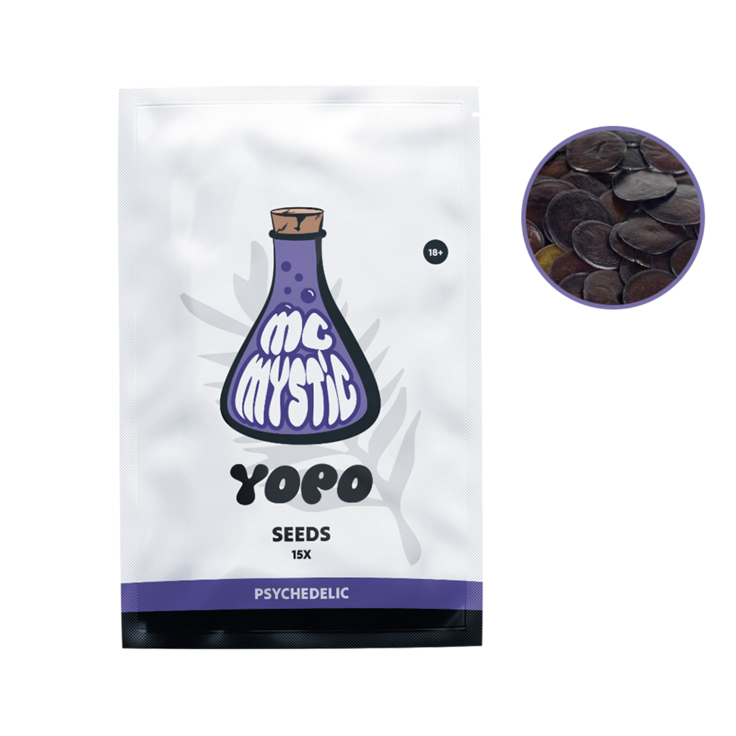 Yopo Seeds 15 pack by McMystic with Anadenanthera peregrina seeds and purple packaging